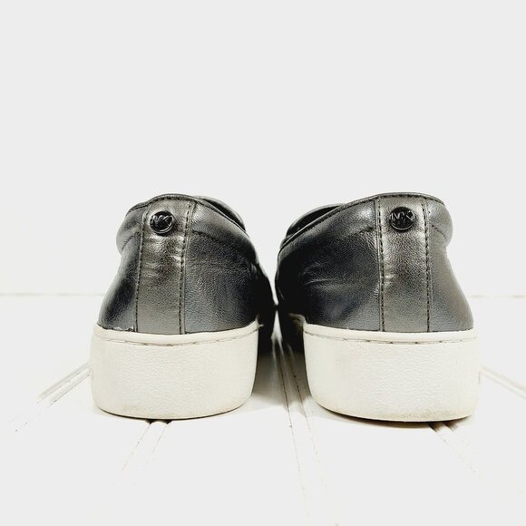Michael Kors Signature Keaton Gunmetal Silver Leather Sneaker Loafers A20 - Picture 6 of 11